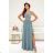 Women's Long Elegant Dress with Wide Straps (SL) FRENCH FASHION FMPEL23VELVET zelená olivová 46