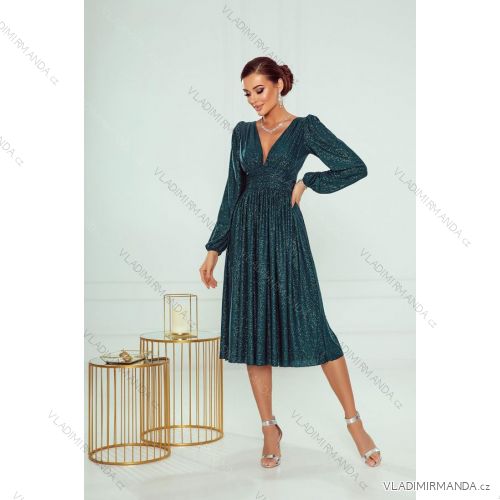 Women's Long Elegant Dress with Wide Straps (SL) FRENCH FASHION FMPEL23VELVET dark blue 34