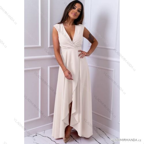 Women's Plus Size (42-46) Long Elegant Party Sleeveless Dress POLISH FASHION PMLBC23265-10 béžová 42