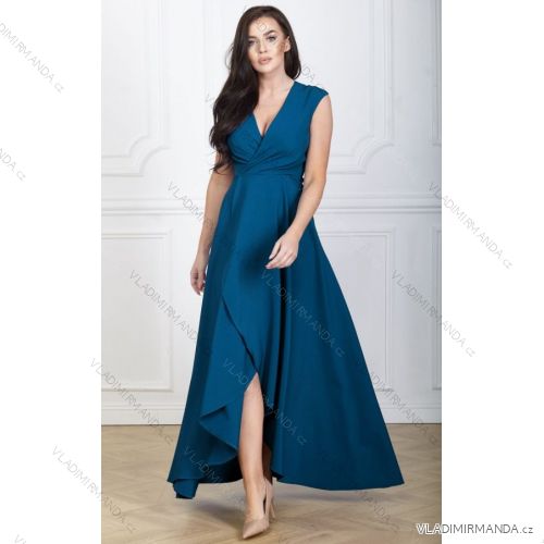 Women's Plus Size (42-46) Long Elegant Party Sleeveless Dress POLISH FASHION PMLBC23265-10 blue 44