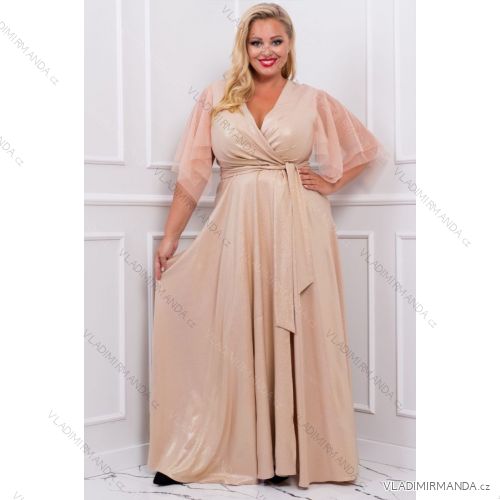 Women's Plus Size (42-46) Long Elegant Party Sleeveless Dress POLISH FASHION PMLBC23265-10 Golden 44