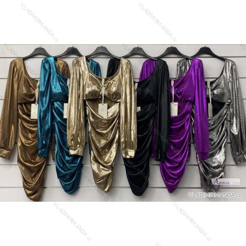 Women's Elegant Shiny Long Sleeve Dress (S/M ONE SIZE) ITALIAN FASHION IMWAD234150