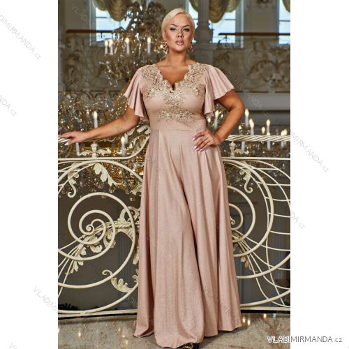 Women's Plus Size (42-46) Long Elegant Party Sleeveless Dress POLISH FASHION PMLBC23265-10 Golden 44