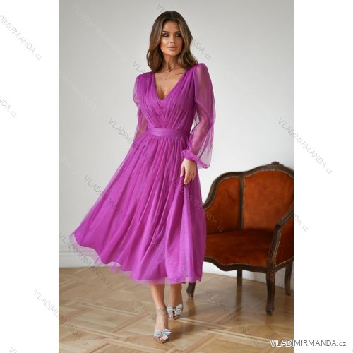 Women's Plus Size (42-46) Long Elegant Party Sleeveless Dress POLISH FASHION PMLBC23265-10 fuchsia 34