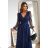Women's Plus Size (42-46) Long Elegant Party Sleeveless Dress POLISH FASHION PMLBC23265-10 dark blue 34