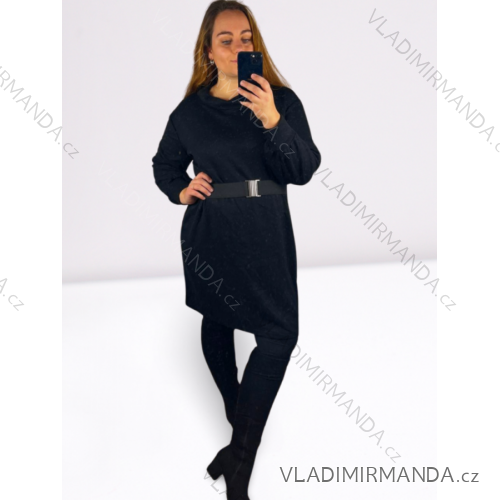 Šaty dlouhý rukáv dámské nadrozměr (UNI L/XXL) ITALSKÁ MÓDA IM4201151 black 50
