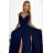 509-1 Elegant long dress tied in many ways - navy blue
