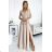 309-10 AMBER lace, elegant long dress with a neckline and leg slit - beige