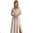 309-10 AMBER lace, elegant long dress with a neckline and leg slit - beige