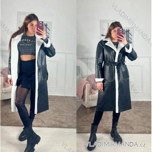 Women's Leatherette Long Sleeve Coat (S/M ONE SIZE) ITALIAN FASHION IMPBB234483z