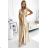 411-7 CRYSTAL satin long dress with a neckline - gold