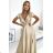 411-7 CRYSTAL satin long dress with a neckline - gold