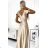 411-7 CRYSTAL satin long dress with a neckline - gold