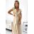 411-7 CRYSTAL satin long dress with a neckline - gold