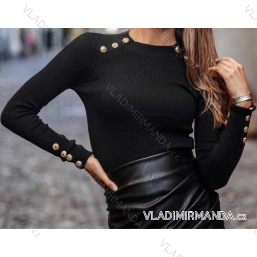 Women's Short Turtleneck Long Sleeve Sweater (S/M ONE SIZE) ITALIAN FASHION IMPBB23Z5153 black S/M