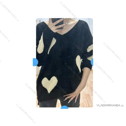 Women's Long Sleeve Knitted Sweater (S/M ONE SIZE) ITALIAN FASHION IMWAE23047 S/M black
