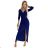 404-8 Shiny dress with a neckline and a slit on the leg - blue with glitter