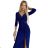 404-8 Shiny dress with a neckline and a slit on the leg - blue with glitter