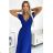 411-9 CRYSTAL long shimmering dress with a neckline - Blue