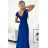 411-9 CRYSTAL long shimmering dress with a neckline - Blue