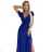 411-9 CRYSTAL long shimmering dress with a neckline - Blue
