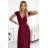 411-8 CRYSTAL long shimmering dress with a neckline - Burgundy color