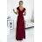 411-8 CRYSTAL long shimmering dress with a neckline - Burgundy color