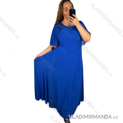 Šaty plesové dlouhé elegantní společenské krátký rukáv dámské nadrozměr (XL/2XL ONE SIZE) ITALSKÁ MÓDA IMM22PL80658 XL/2XL Royal blue