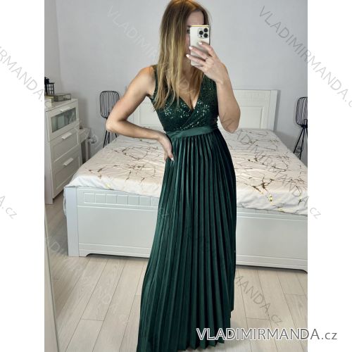 Women's Sleeveless Sequin Velvet Long Party Dress (S/M ONE SIZE) ITALIAN FASHION IMWB233931