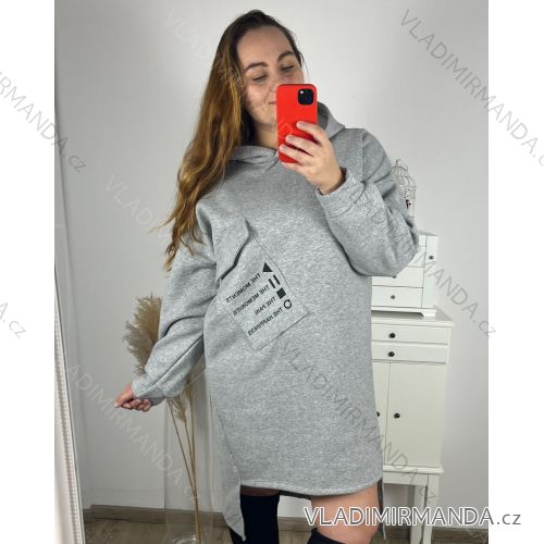 Women's Long Sleeve Hooded Sweatshirt Dress (S/M ONE SIZE) ITALIAN FASHION IMC22685 3xl / 4xl grey