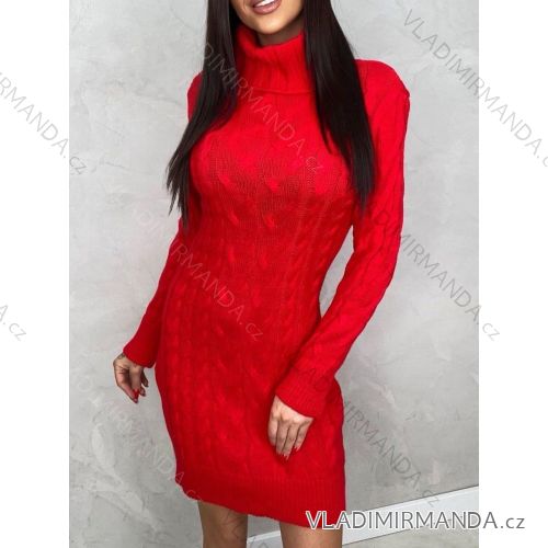 Women's Long Sleeve Knitted Dress (S/M ONE SIZE) ITALIAN FASHION IMWAK23CL5019 red S/M