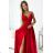 512-5 JULIET elegant long satin dress with a neckline and leg slit - red