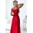 512-5 JULIET elegant long satin dress with a neckline and leg slit - red
