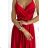 512-5 JULIET elegant long satin dress with a neckline and leg slit - red