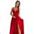 512-5 JULIET elegant long satin dress with a neckline and leg slit - red