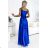 512-4 JULIET elegant long satin dress with a neckline and leg slit - royal blue