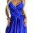 512-4 JULIET elegant long satin dress with a neckline and leg slit - royal blue