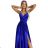 512-4 JULIET elegant long satin dress with a neckline and leg slit - royal blue