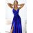 512-4 JULIET elegant long satin dress with a neckline and leg slit - royal blue
