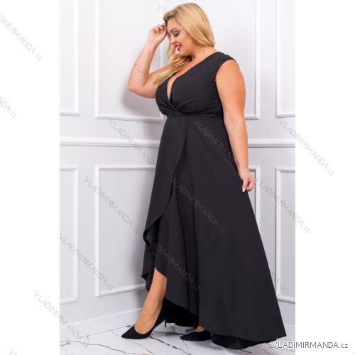 Women's Plus Size (42-46) Long Elegant Party Sleeveless Dress POLISH FASHION PMLBC23265-10 black 48