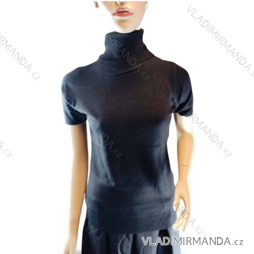 Women's Short Sleeve Turtleneck Knitted T-Shirt (S/M ONE SIZE) ITALIAN FASHION IMWCJ23023 black S/M