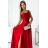 524-1 Long elegant satin one-shoulder dress - red