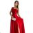 524-1 Long elegant satin one-shoulder dress - red