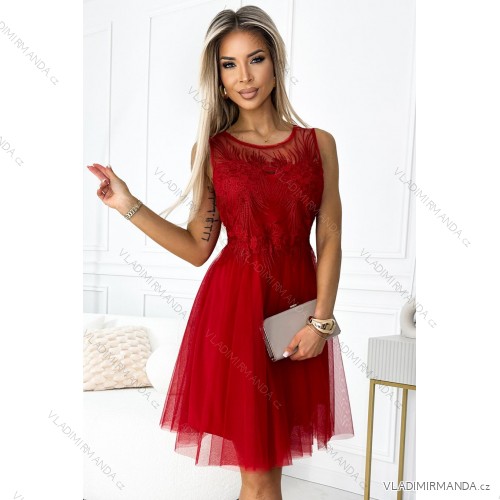 522-3 CATERINA Feminine dress with guipure and delicate tulle - red