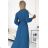 504-5 VIVIANA Pleated midi dress with a neckline, long sleeves and a wide belt - JEANS