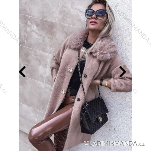 Women's Long Sleeve Hooded Alpaca Coat (S/M ONE SIZE) POLISH FASHION IMWK23747