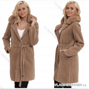 Women's Long Sleeve Hooded Alpaca Coat (S/M ONE SIZE) POLISH FASHION IMWK23747