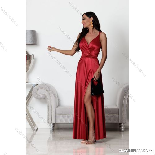 Women's Strapless Long Satin Party Dress (34-42) POLISH FASHION PMLEL24NATHALIE red 40