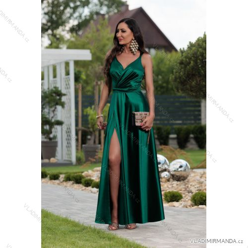Women's Strapless Long Satin Party Dress (34-42) POLISH FASHION PMLEL24NATHALIE dark green 40