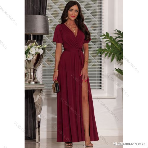 Women's Strapless Long Satin Party Dress (34-42) POLISH FASHION PMLEL24NATHALIE Wine S